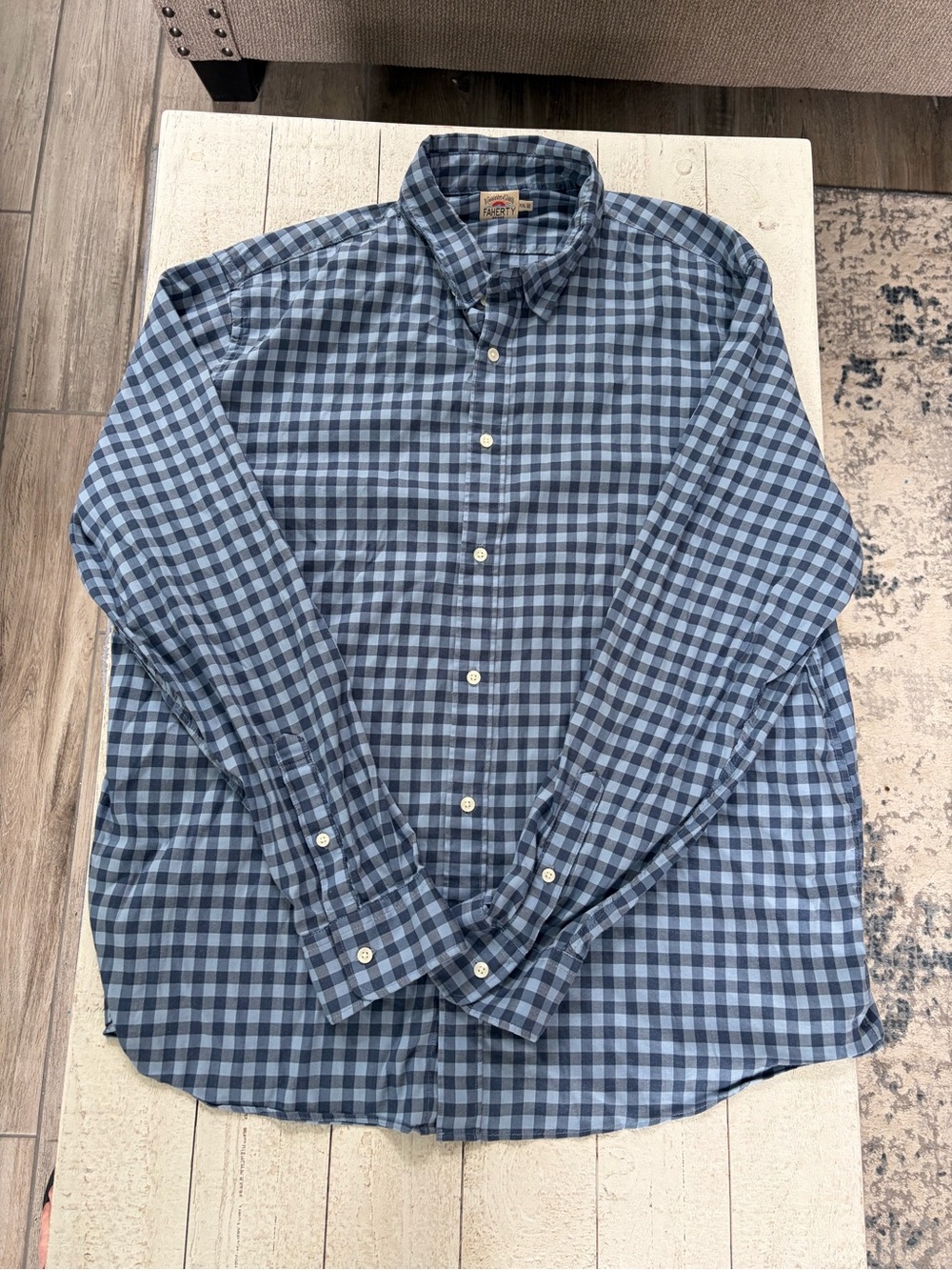 Faherty Mens Button Down Movement Shirt Sz XXL gray blue gingham check preppy